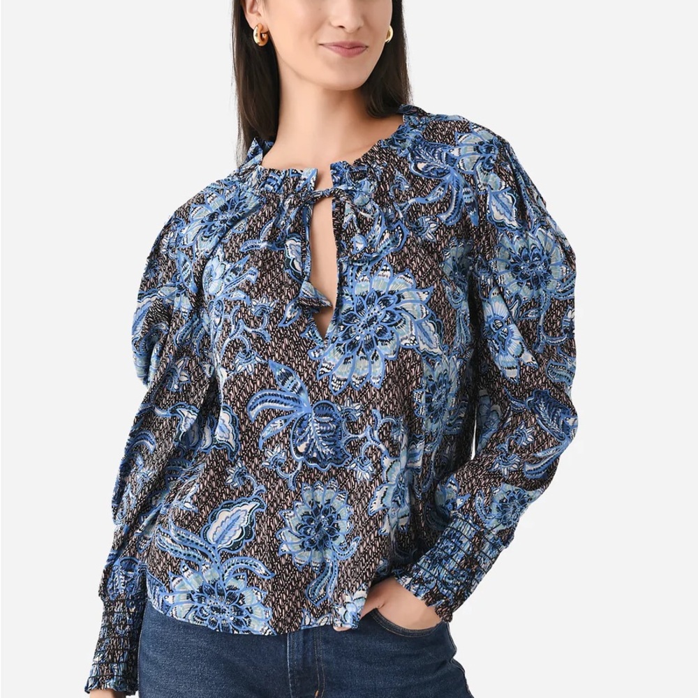 Misa Los Angeles Siena Blue and Brown Floral Blouse
